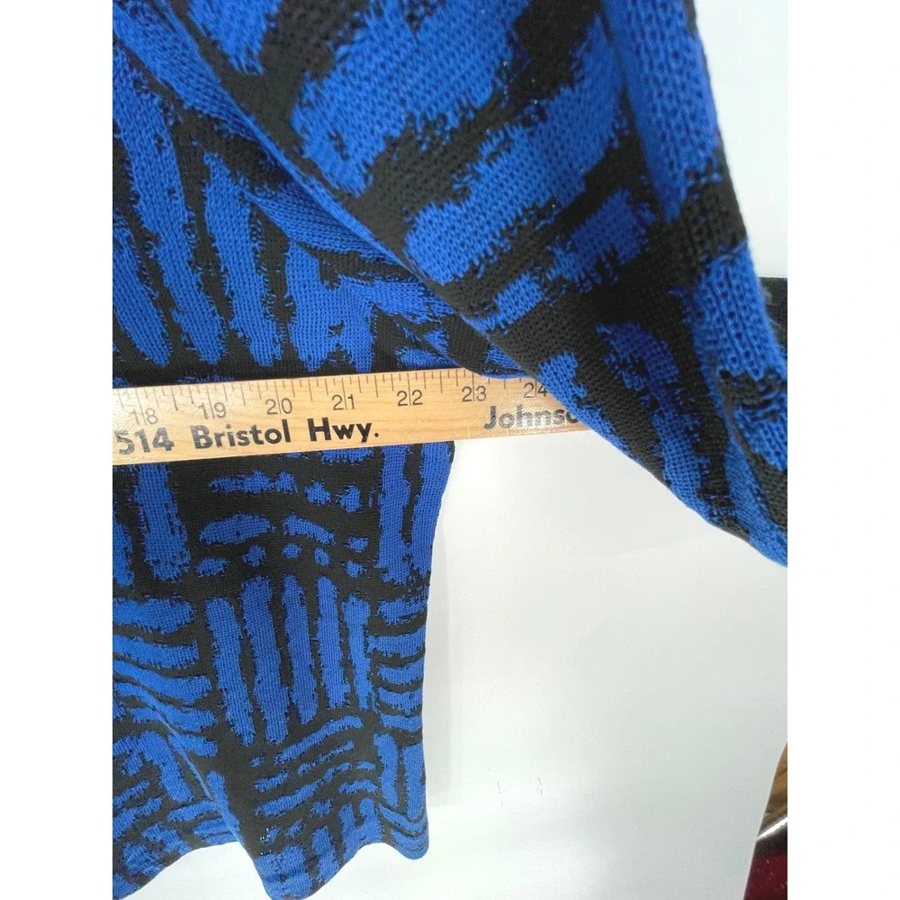 Ming Wang Womens XL Jacket Blue Black Knit Geometric Mock Neck Button Up
